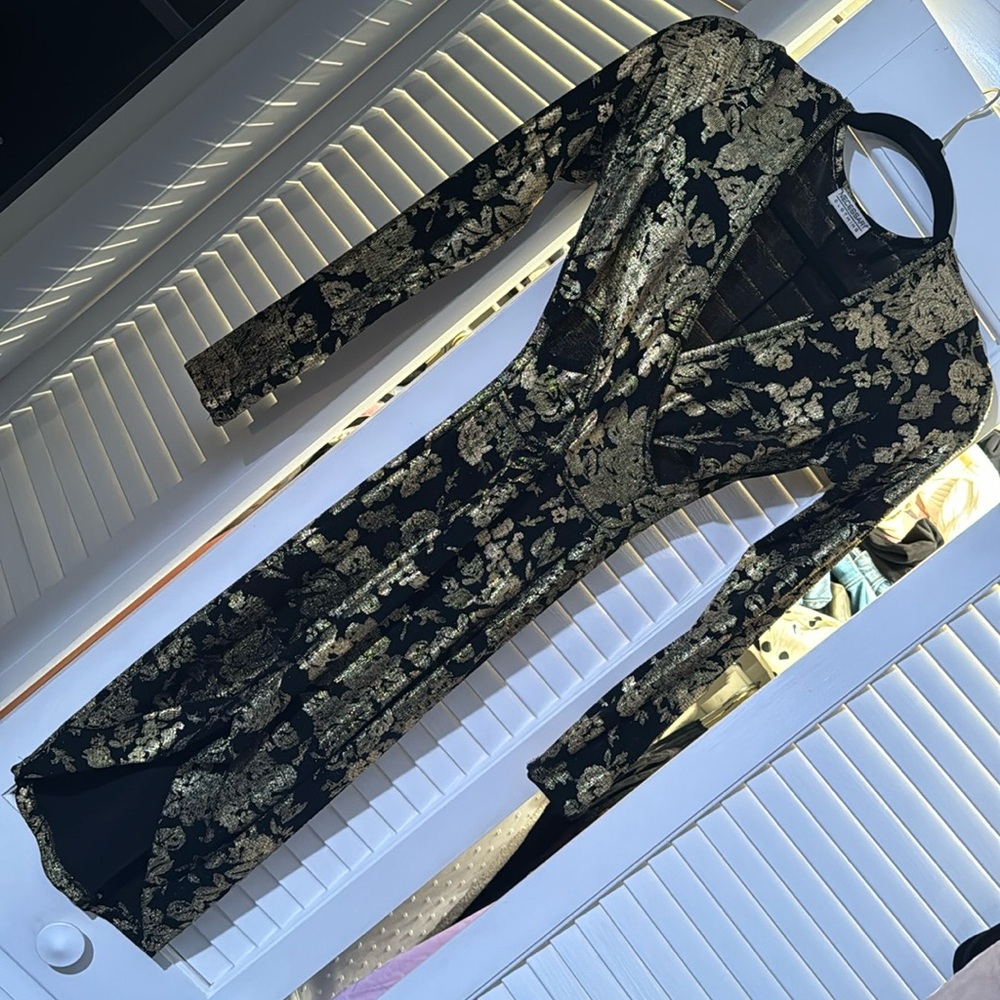 Necessary Clothing Gold Foil Floral Dress